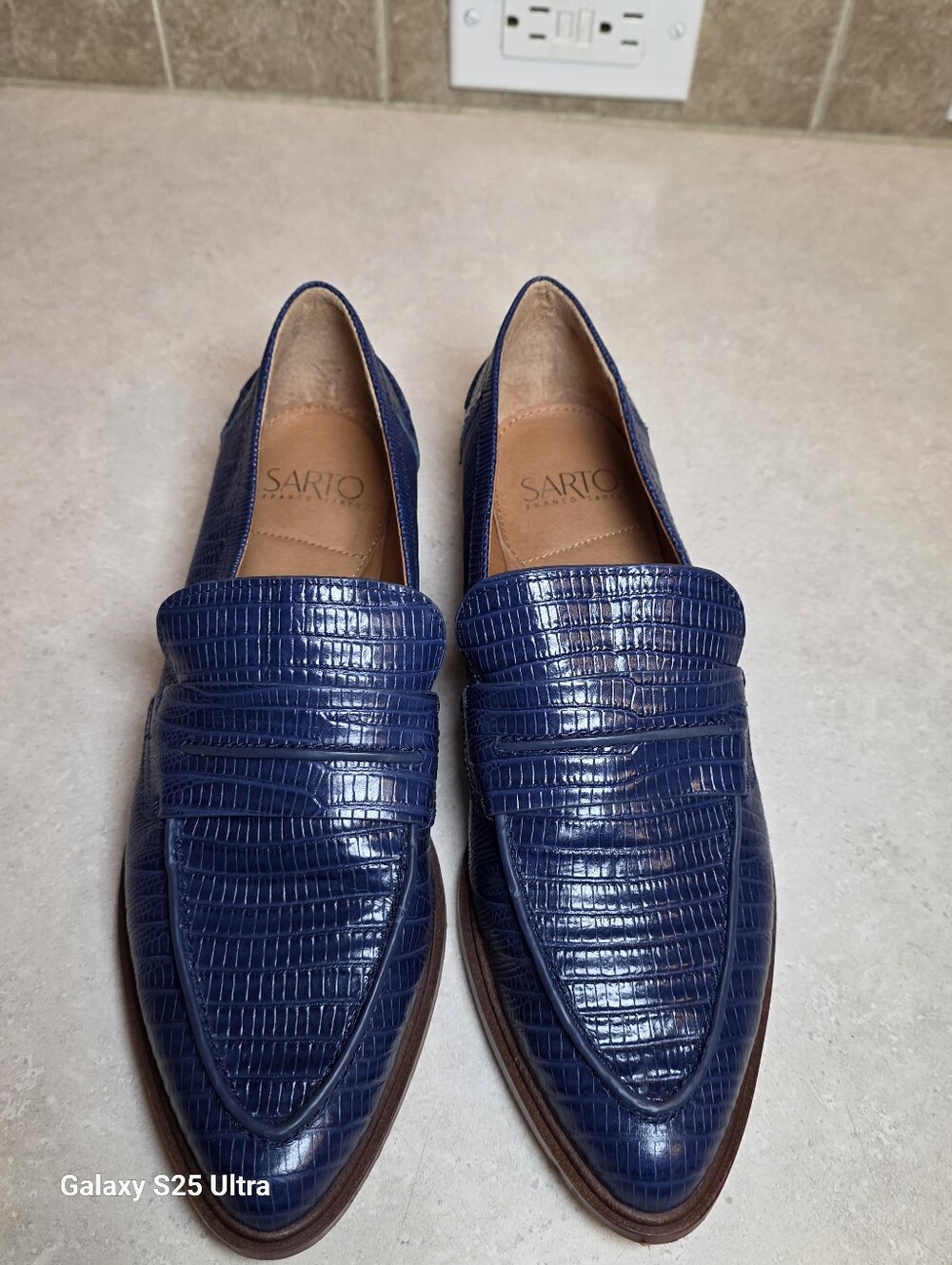SARTO by Franco Sarto Irena Cobalt Blue Lizard Embossed Pointed Toe Leather 9 - Picture 11 of 12